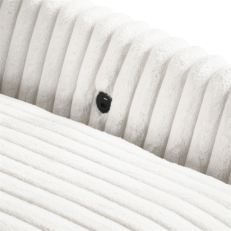 Pemberly Row Corduroy Oversized Chaise Lounge with USB Charging in Beige