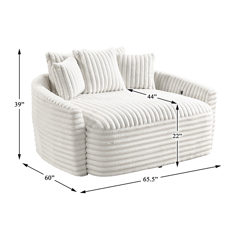 Pemberly Row Corduroy Oversized Chaise Lounge with USB Charging in Beige