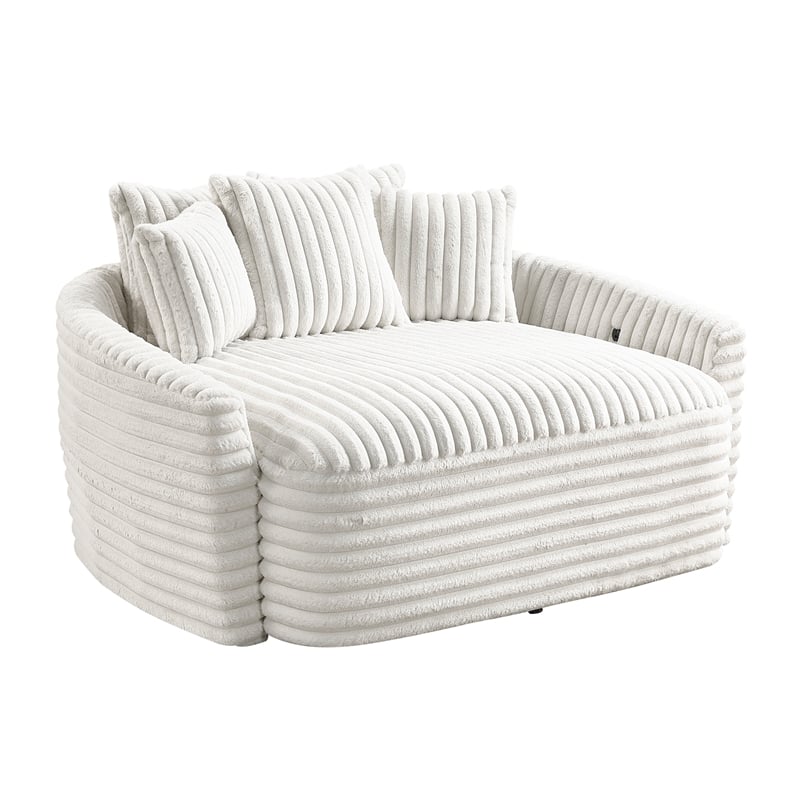 Pemberly Row Corduroy Oversized Chaise Lounge with USB Charging in Beige