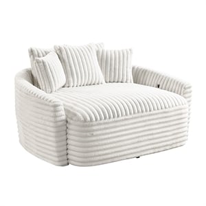 Pemberly Row Corduroy Oversized Chaise Lounge with USB Charging in Beige