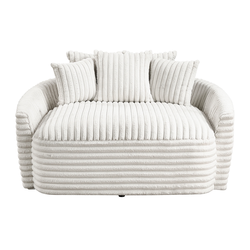 Pemberly Row Corduroy Oversized Chaise Lounge with USB Charging in Beige