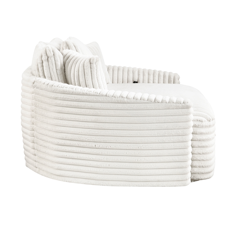 Pemberly Row Corduroy Oversized Chaise Lounge with USB Charging in Beige