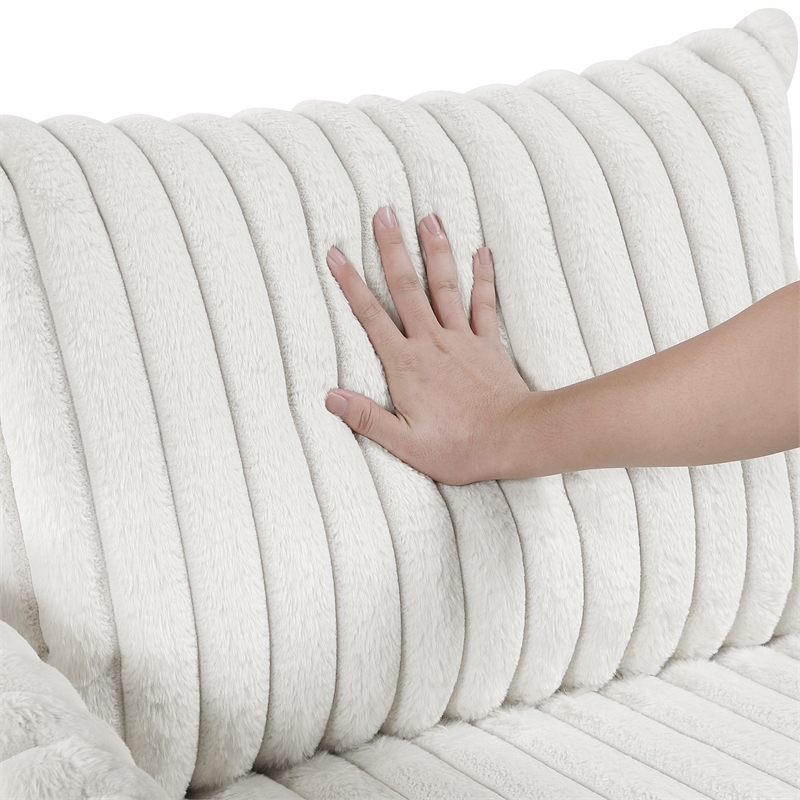 Pemberly Row Corduroy Oversized Chaise Lounge with USB Charging in Beige