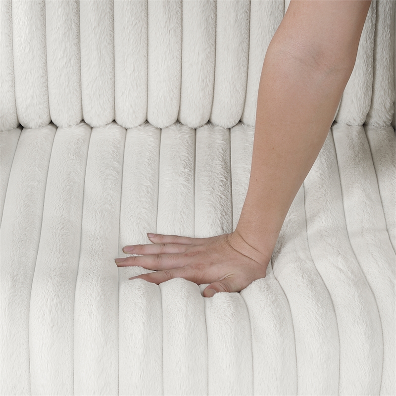 Pemberly Row Corduroy Oversized Chaise Lounge with USB Charging in Beige