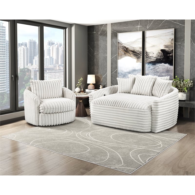 Pemberly Row Corduroy Oversized Chaise Lounge with USB Charging in Beige
