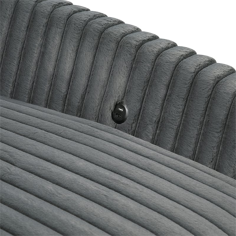 Pemberly Row Corduroy Oversized Chaise Lounge with USB Charging in Dark Gray