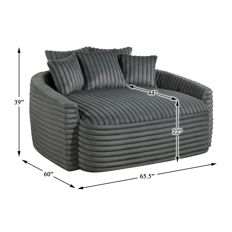 Pemberly Row Corduroy Oversized Chaise Lounge with USB Charging in Dark Gray