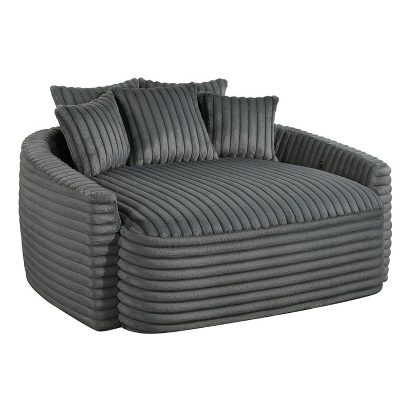 Pemberly Row Corduroy Oversized Chaise Lounge with USB Charging in Dark Gray