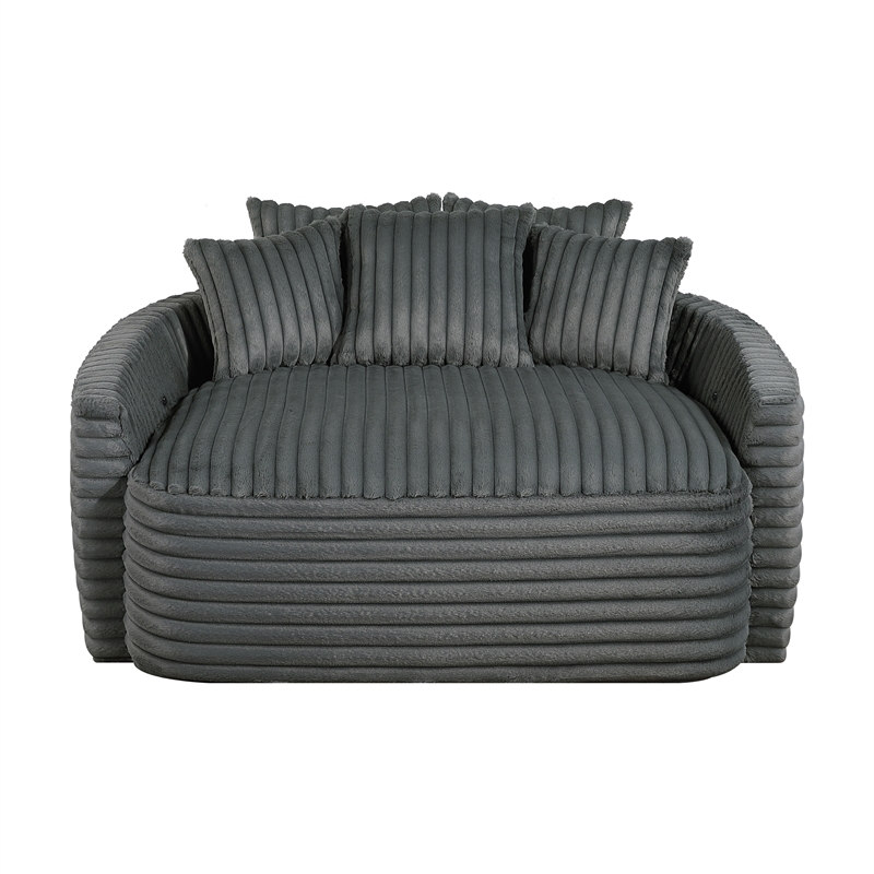 Pemberly Row Corduroy Oversized Chaise Lounge with USB Charging in Dark Gray