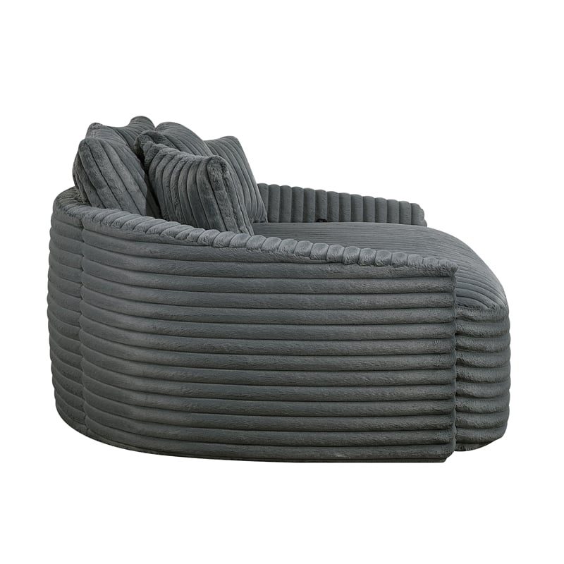 Pemberly Row Corduroy Oversized Chaise Lounge with USB Charging in Dark Gray