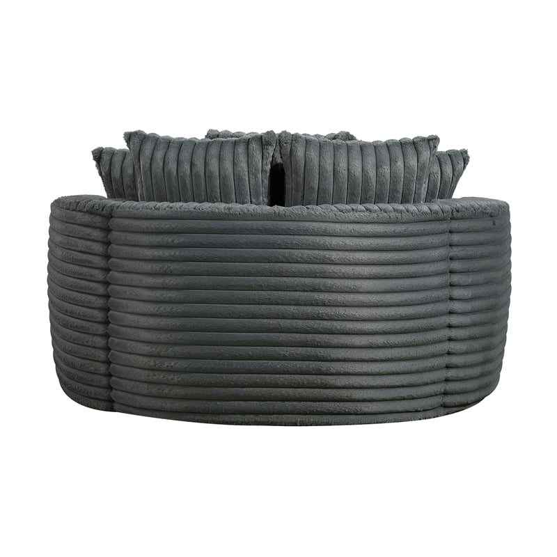 Pemberly Row Corduroy Oversized Chaise Lounge with USB Charging in Dark Gray