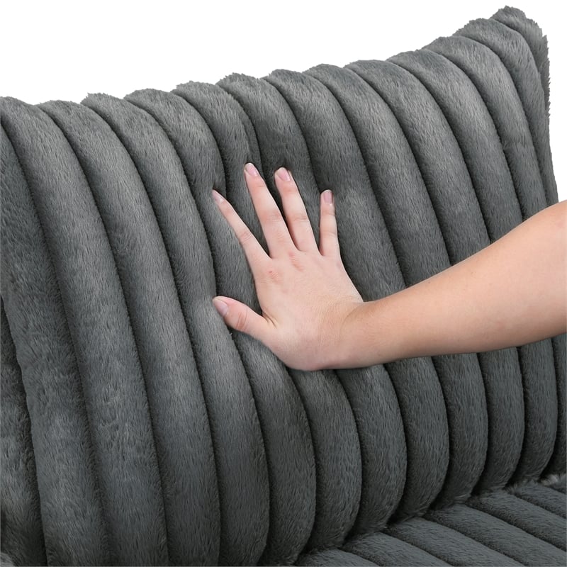 Pemberly Row Corduroy Oversized Chaise Lounge with USB Charging in Dark Gray