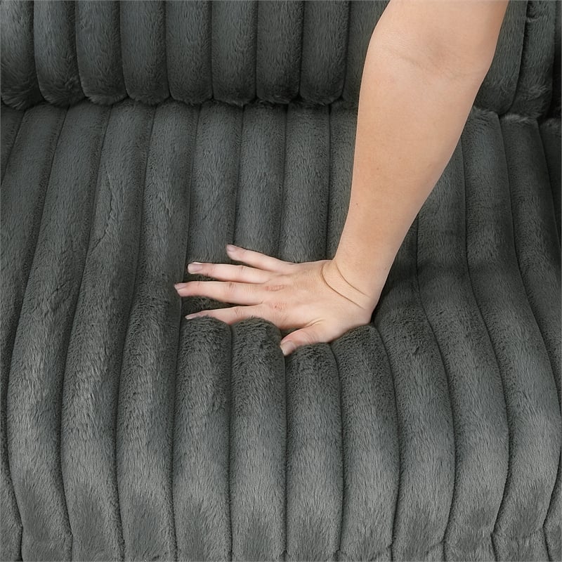 Pemberly Row Corduroy Oversized Chaise Lounge with USB Charging in Dark Gray