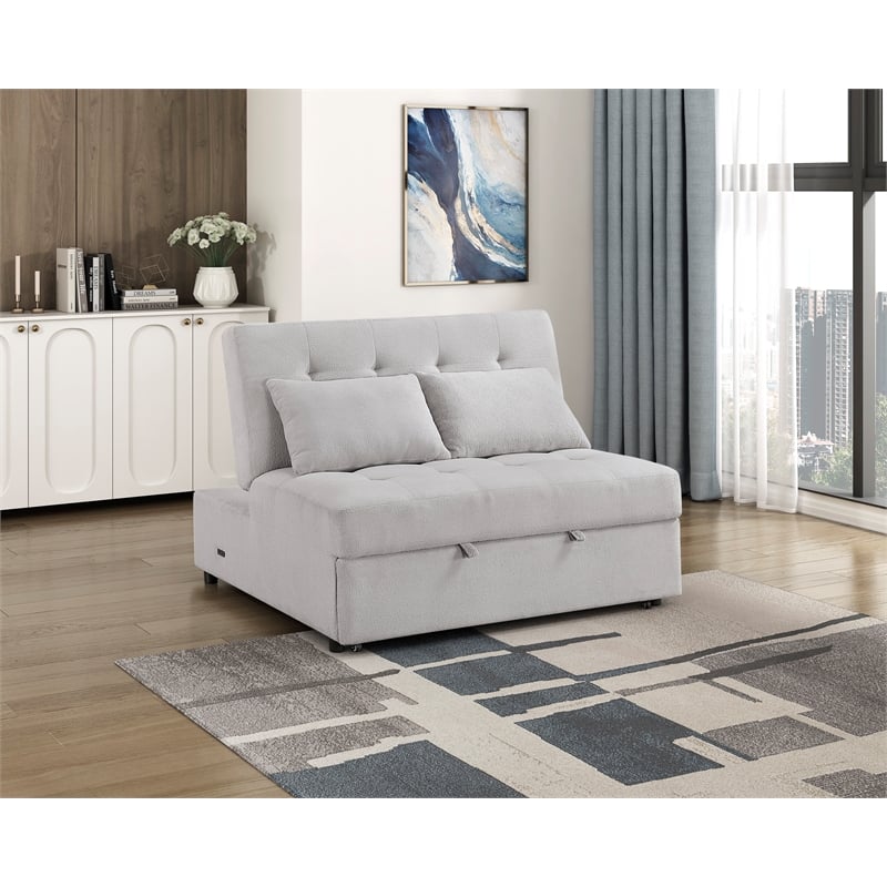 Pemberly Row Textured Convertible Armless 2-Seater with Pull-Out Bed in Gray
