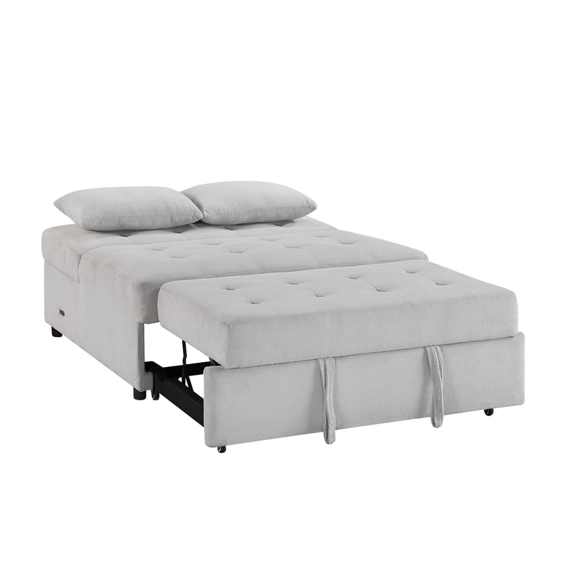 Pemberly Row Textured Convertible Armless 2-Seater with Pull-Out Bed in Gray