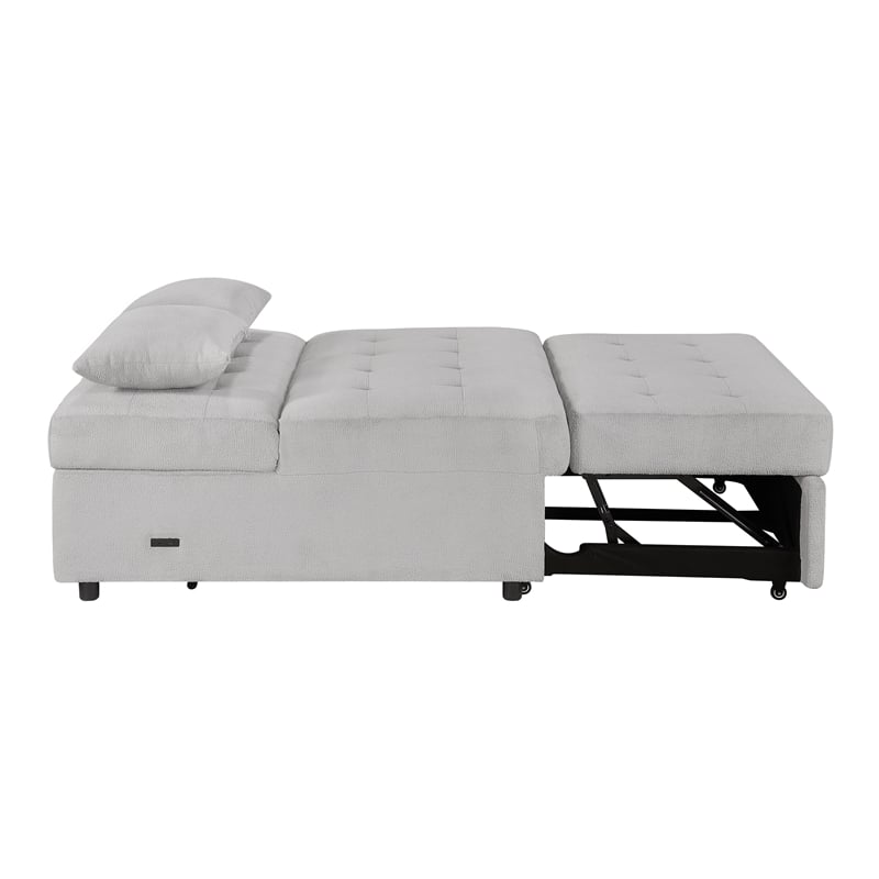 Pemberly Row Textured Convertible Armless 2-Seater with Pull-Out Bed in Gray