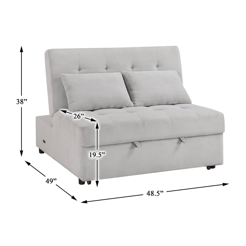 Pemberly Row Textured Convertible Armless 2-Seater with Pull-Out Bed in Gray