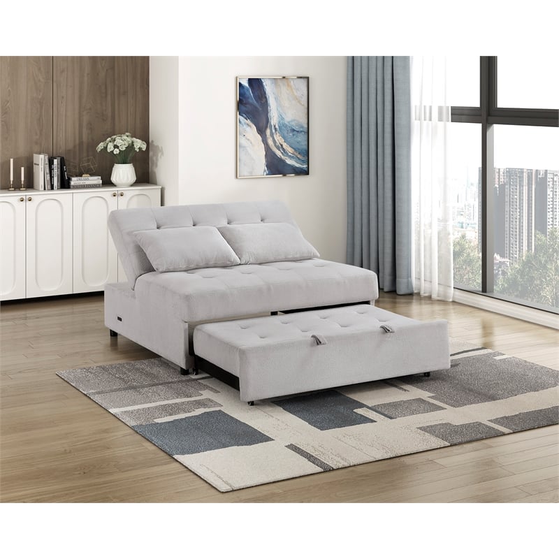 Pemberly Row Textured Convertible Armless 2-Seater with Pull-Out Bed in Gray