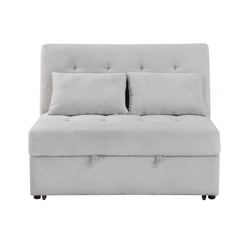 Pemberly Row Textured Convertible Armless 2-Seater with Pull-Out Bed in Gray