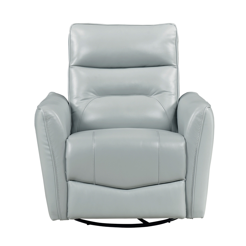 Pemberly Row Top Grain Leather Swivel Glider Recliner in Aqua