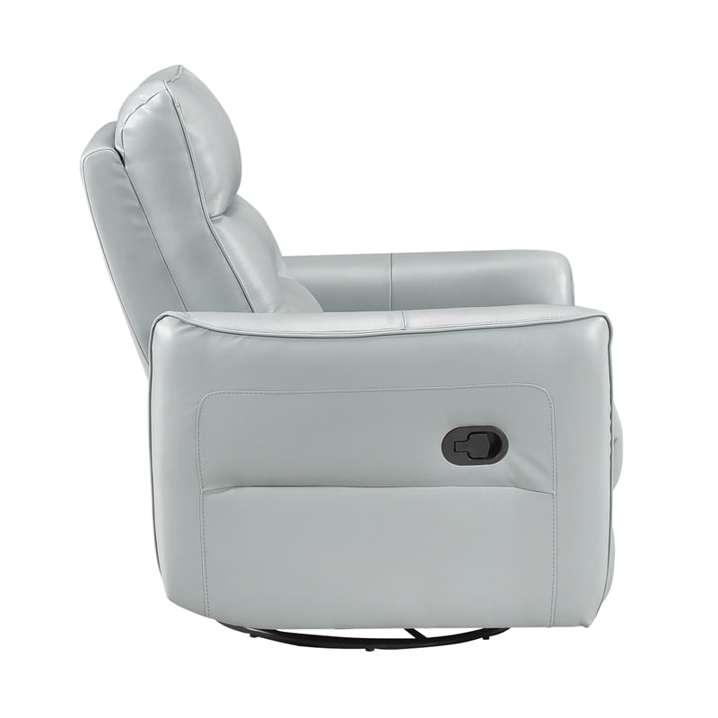 Pemberly Row Top Grain Leather Swivel Glider Recliner in Aqua