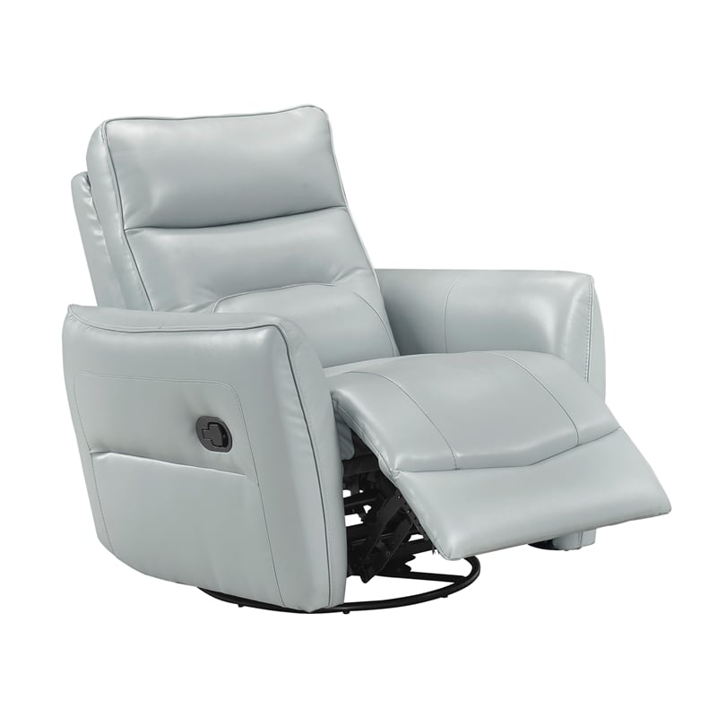 Pemberly Row Top Grain Leather Swivel Glider Recliner in Aqua