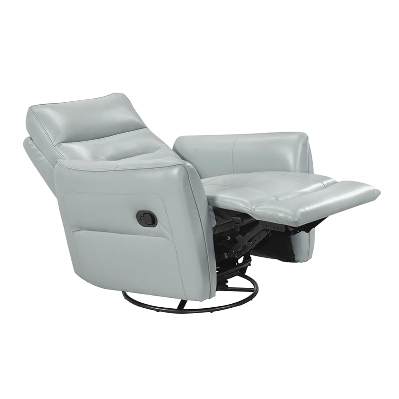 Pemberly Row Top Grain Leather Swivel Glider Recliner in Aqua