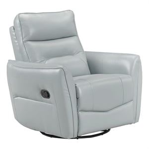 Pemberly Row Top Grain Leather Swivel Glider Recliner in Aqua