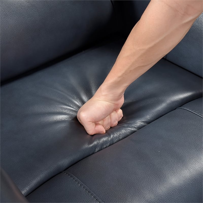 Pemberly Row Top Grain Leather Swivel Glider Recliner in Dark Blue