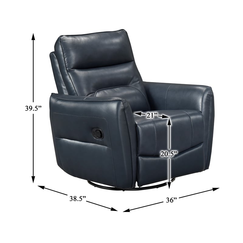 Pemberly Row Top Grain Leather Swivel Glider Recliner in Dark Blue