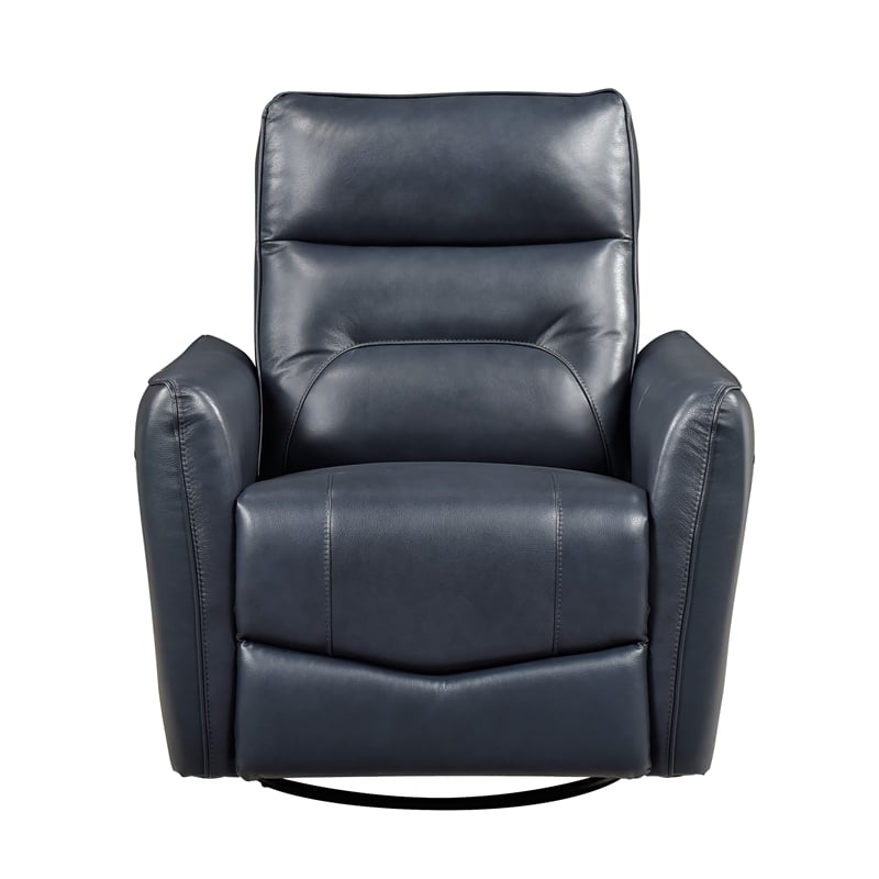 Pemberly Row Top Grain Leather Swivel Glider Recliner in Dark Blue