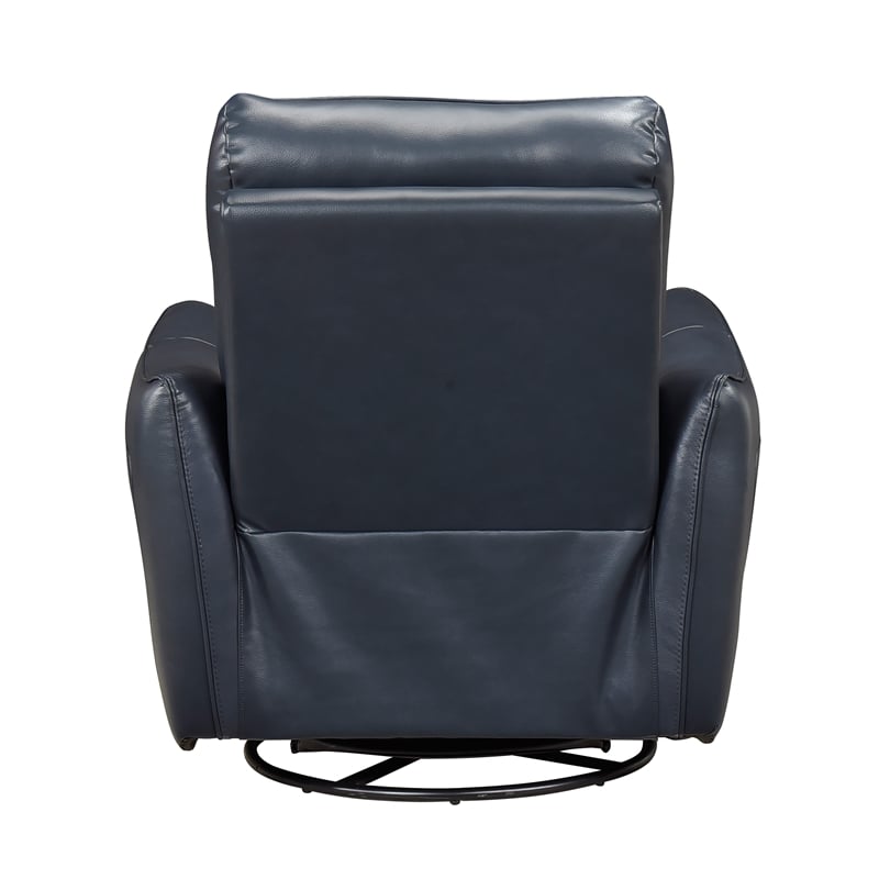 Pemberly Row Top Grain Leather Swivel Glider Recliner in Dark Blue