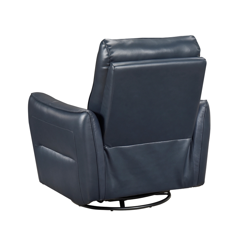Pemberly Row Top Grain Leather Swivel Glider Recliner in Dark Blue