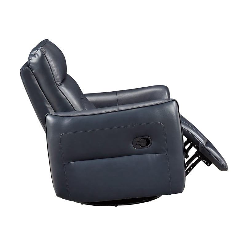 Pemberly Row Top Grain Leather Swivel Glider Recliner in Dark Blue