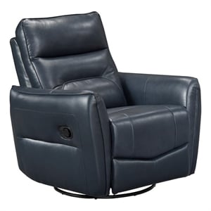 Pemberly Row Top Grain Leather Swivel Glider Recliner in Dark Blue