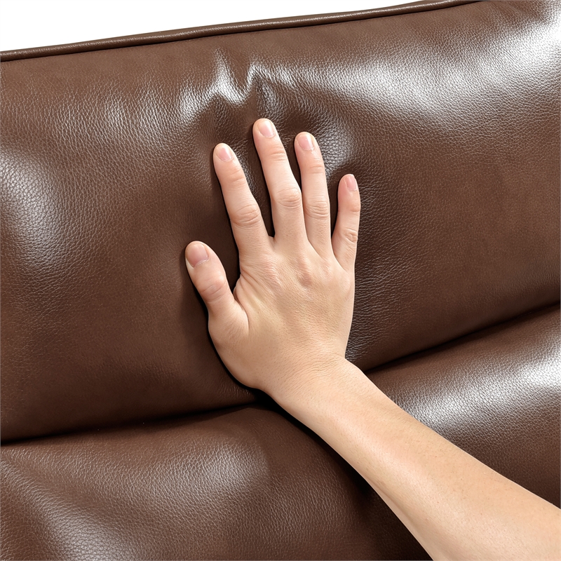 Pemberly Row Top Grain Leather Swivel Glider Recliner in Toffee Brown