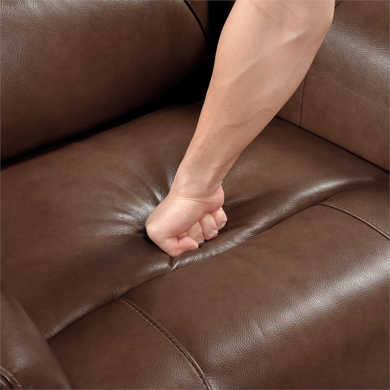 Pemberly Row Top Grain Leather Swivel Glider Recliner in Toffee Brown