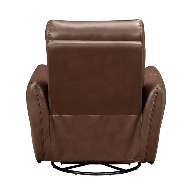 Pemberly Row Top Grain Leather Swivel Glider Recliner in Toffee Brown