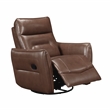Pemberly Row Top Grain Leather Swivel Glider Recliner in Toffee Brown