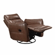 Pemberly Row Top Grain Leather Swivel Glider Recliner in Toffee Brown