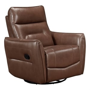 Pemberly Row Top Grain Leather Swivel Glider Recliner in Toffee Brown