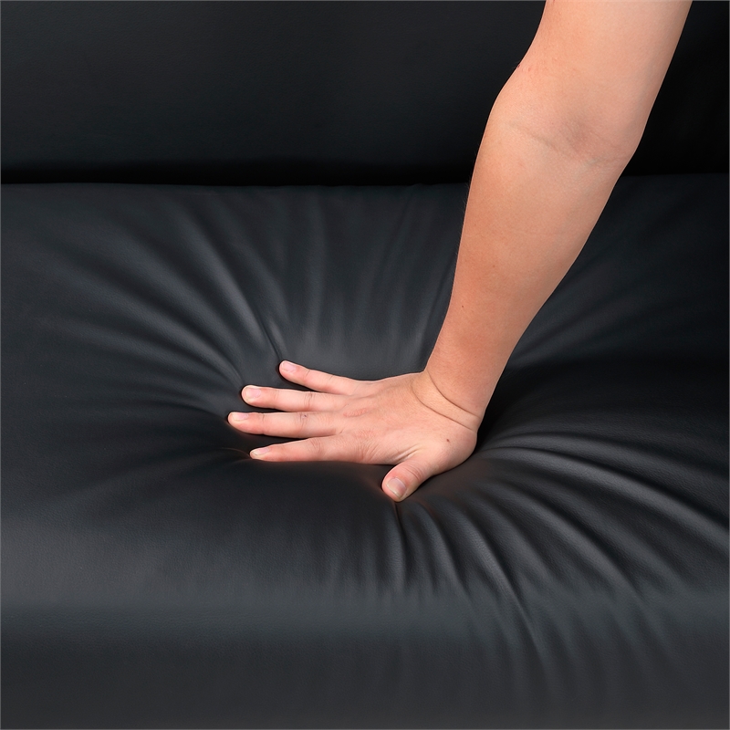 Pemberly Row Faux Leather Convertible Lounger with Drop-Down Back in Black
