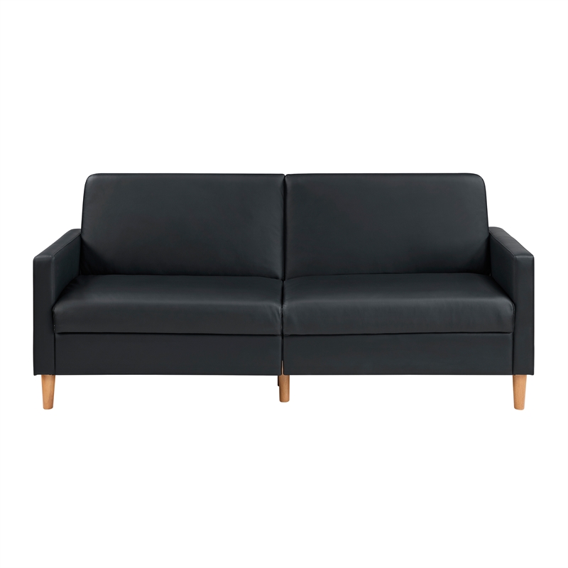 Pemberly Row Faux Leather Convertible Lounger with Drop-Down Back in Black