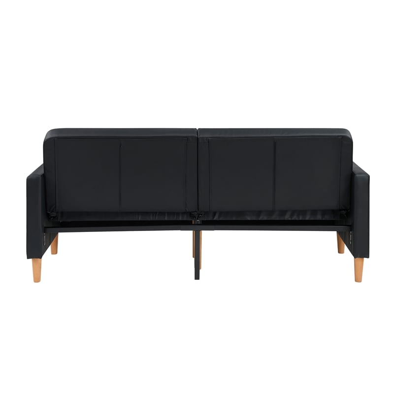 Pemberly Row Faux Leather Convertible Lounger with Drop-Down Back in Black