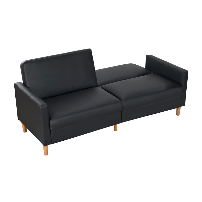 Pemberly Row Faux Leather Convertible Lounger with Drop-Down Back in Black