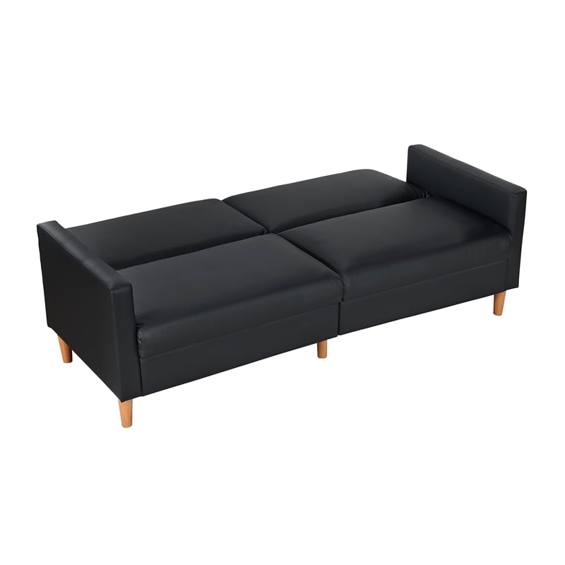 Pemberly Row Faux Leather Convertible Lounger with Drop-Down Back in Black