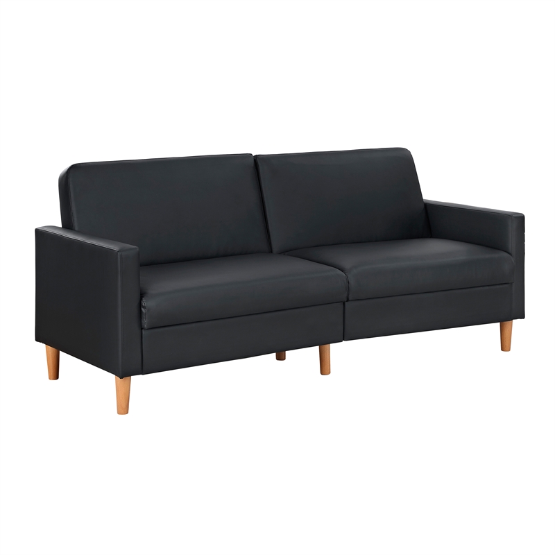 Pemberly Row Faux Leather Convertible Lounger with Drop-Down Back in Black