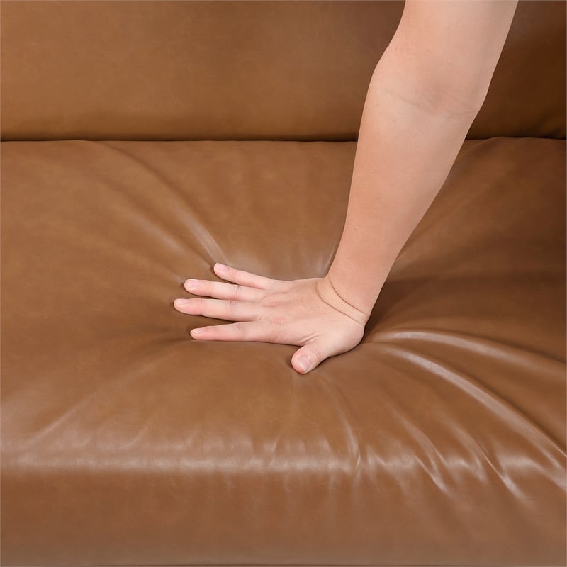 Pemberly Row Faux Leather Convertible Lounger with Drop-Down Back in Camel