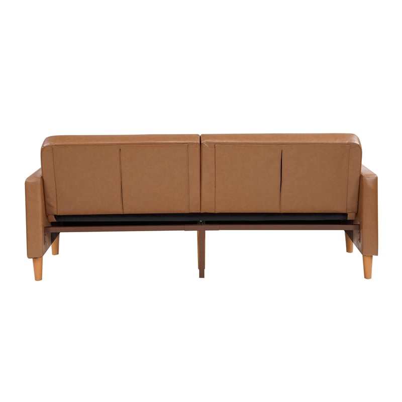 Pemberly Row Faux Leather Convertible Lounger with Drop-Down Back in Camel
