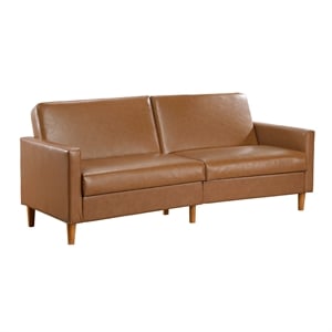 Pemberly Row Faux Leather Convertible Lounger with Drop-Down Back in Camel
